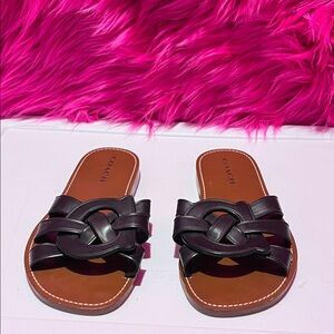 Coach Black Leather Knot Slide Sandals